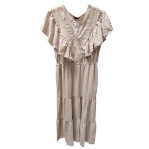 Simplee Ruffle Lace Inset Flounce Hem Tiered Maxi Peasant Dress